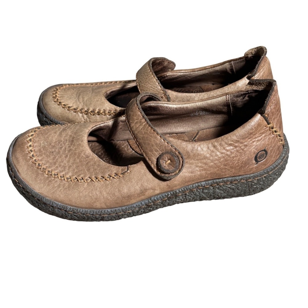 Born Womens 7 1/2 Leather Mary Jane Flats Hand Stitched Comfort Shoes Festival